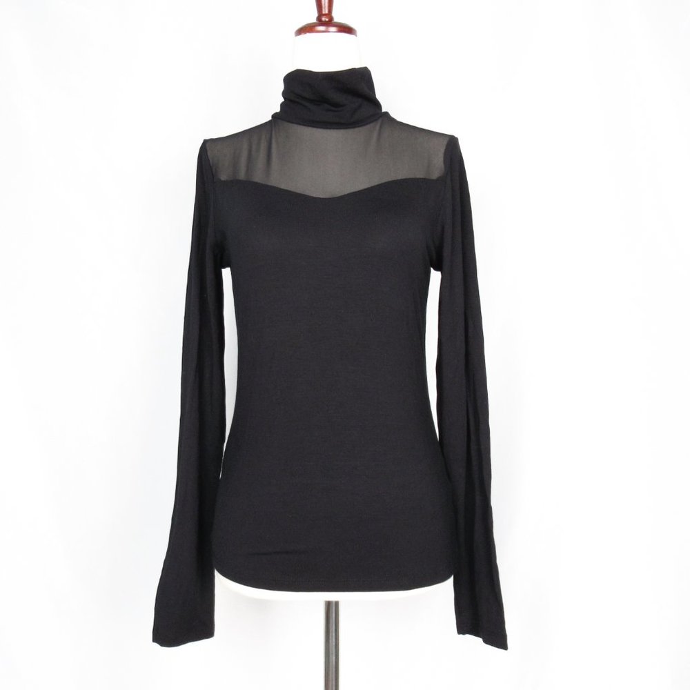 By Anthropologie Sheer Turtleneck Top Black - Small